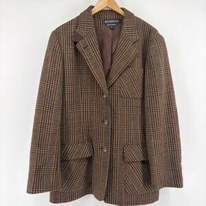 Braebrook VINTAGE Womens 100% Wool Brown Glen Plaid Blazer Elbow Patches Size 12
